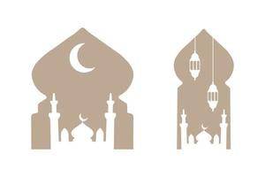 Collection of oriental style Islamic arches with modern boho design, moon, mosque dome and lanterns vector