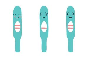 A set of pregnancy test characters with positive and negative results. Pregnancy planning and unexpected pregnancy. vector