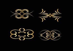 golden Decoration and ornaments elements set on black background. Floral ornament. vector