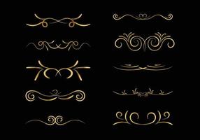 conjunto vectorial dorado de elementos decorativos florales vintage para diseño, impresión, bordado sobre fondo negro