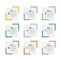 9 data infographics square index template. Vector illustration abstract background.