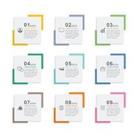 9 data infographics square index template. Vector illustration abstract background.