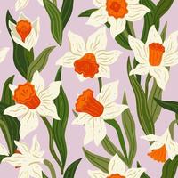 Seamless pattern with narcissus flowers. Vector graphics.
