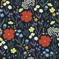 Seamless pattern with flowers and leaves. Vector graphics.