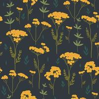 Seamless floral pattern with tansy and leaves. Vector graphics.