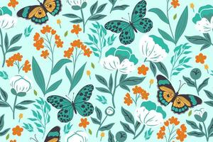 Seamless pattern with peonies and butterflies. Vector graphics.