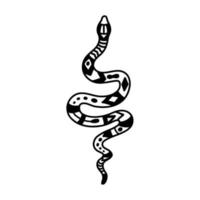 la serpiente se está retorciendo. ilustración de vector blanco negro en estilo dibujado a mano. la serpiente con un adorno está aislada en un fondo blanco.