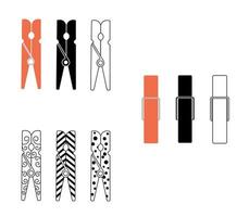 Clothespin outline icon illustration isolated on white background. Color elements of laundry in different angles. vector