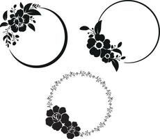 conjunto de corona dibujada a mano con hojas y flores. plantilla de tarjeta de invitación de boda simple y elegante. ilustración de contorno vectorial aislada sobre fondo blanco vector