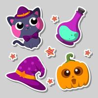 Halloween sticker set with cute character vector