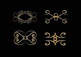 golden Decoration and ornaments elements set on black background. Floral ornament. vector