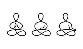 Continuous one line drawing meditation sitting set vector