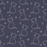 Seamless pattern cat with star night background vector