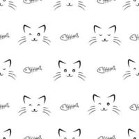 Seamless pattern kitten face with fishbones vector