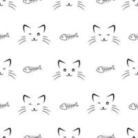 Seamless pattern kitten face with fishbones vector