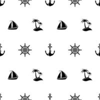 Seamless pattern nautical with plams, helms, boat, anchor. Striped the sea for summer vector