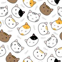 Seamless pattern cats face with fishbones vector