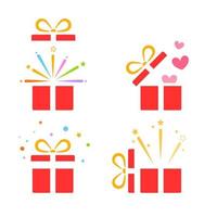 Gift boxes icons set. red gift box open surprise vector
