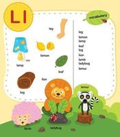 Alphabet Letter L education vocabulary illustration, vector