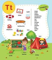Alphabet Letter T education vocabulary illustration, vector