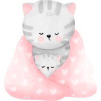 Watercolor mom and kid cats png