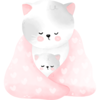 Watercolor mom and kid cats png