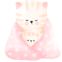 Watercolor mom and kid cats png