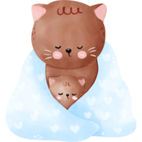 Watercolor mom and kid cats png