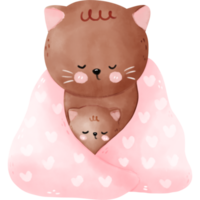 Watercolor mom and kid cats png