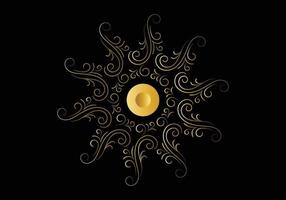 Golden frame with ornament in circle on black background. Luxury gold mandala, hand draw design. vector