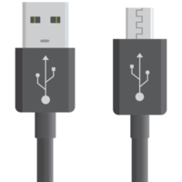 White micro USB cables on blue background. Connectors and sockets for PC and mobile devices. Computer peripherals connector or smartphone recharge supply png