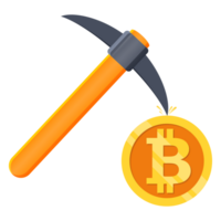 Bitcoin mining concept with pickaxe and coin png