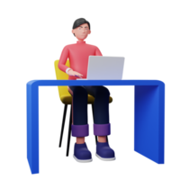 3D character illustrator work on table and laptop png