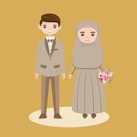 Muslim Bride and Groom Vector Cartoon Illustration.