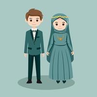 cute Muslim bride and groom cartoon vector