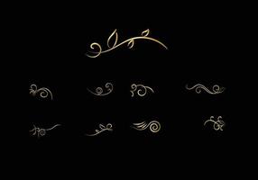 golden Decoration and ornaments elements set on black background. Floral ornament. vector