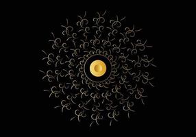 Golden frame with ornament in circle on black background. Luxury gold mandala, hand draw design. vector