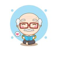 Cute old man reading book cartoon character vector