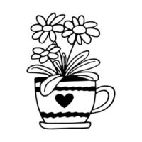 gerbera in a pot icon hand drawn. , minimalism, scandinavian, monochrome, nordic sticker plant flower vector