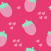 strawberries and hearts seamless pattern hand drawn in cartoon flat style. . wallpaper, textile, wrapping paper, background vector