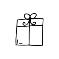 gift box with string and bow hand drawn in doodle style. illustration for holiday decor vector