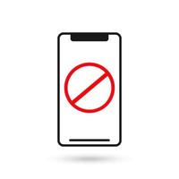 Mobile phone flat design with forbidden sign. vector