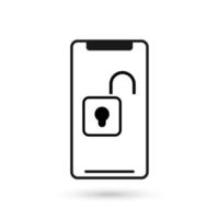 Mobile phone flat design with unlock padlock icon. vector