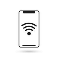 Mobile phone flat design with wireless signal icon. vector