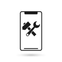 Mobile phone flat design with Crossed hammer and wrench spanner icon vector