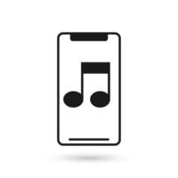 Mobile phone flat design with melody sign. vector