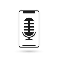 Mobile phone flat design with Microphone icon. vector