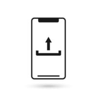 Mobile phone flat design with upload icon sign. vector