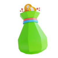 3d illustration låg poly pengar påse png