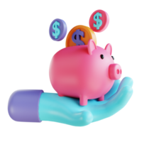 3D illustration piggy bank and hand png